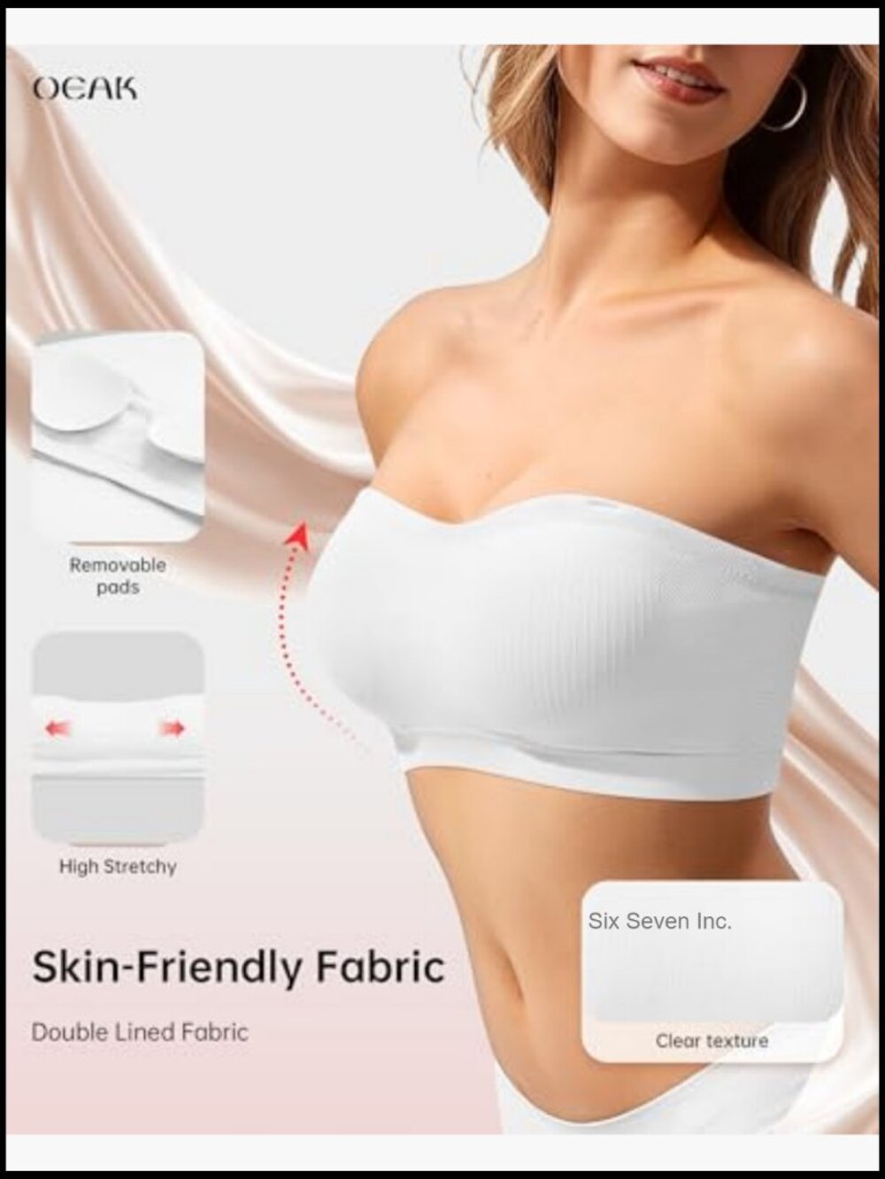 Supportive Strapless Bra Push Up Wireless Bandeau Non Slip Seamless Padded View 2